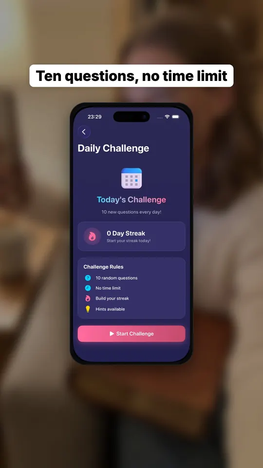 BibleWise slide with the real Daily Challenge screen