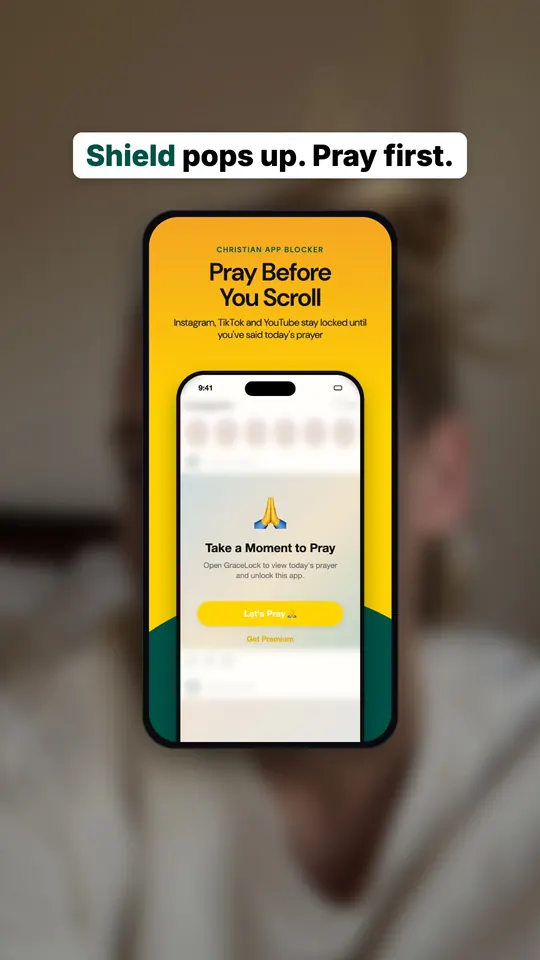 Slide 5: real GraceLock shield screen, pray first