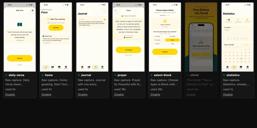 The Screens library in follow.fast showing GraceLock's imported app screens